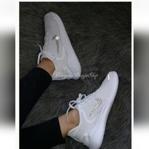 Bling Nike Free RN 2018 White Sneakers Customized with Crystal Rhinestones